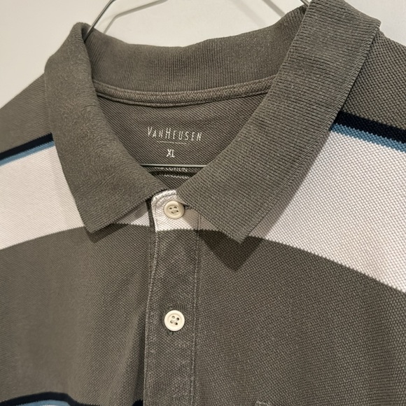 VanHeusen Men’s XL Polo Shirt - Light green with white and blue stripes - Picture 2 of 5